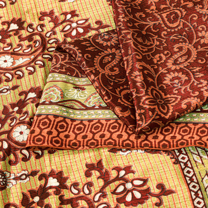 Sanskriti Vintage Sarees Red Pure Crepe Floral Print 5+YD Soft Smooth FabricSari