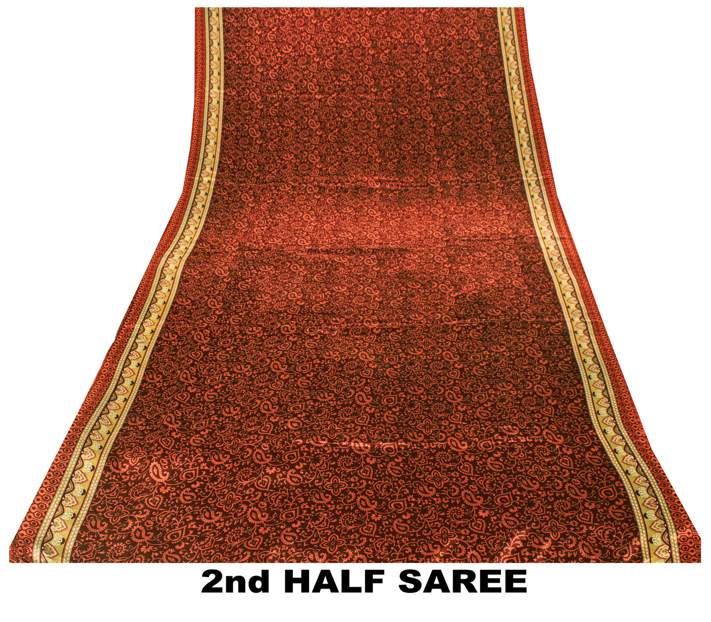 Sanskriti Vintage Sarees Red Pure Crepe Floral Print 5+YD Soft Smooth FabricSari