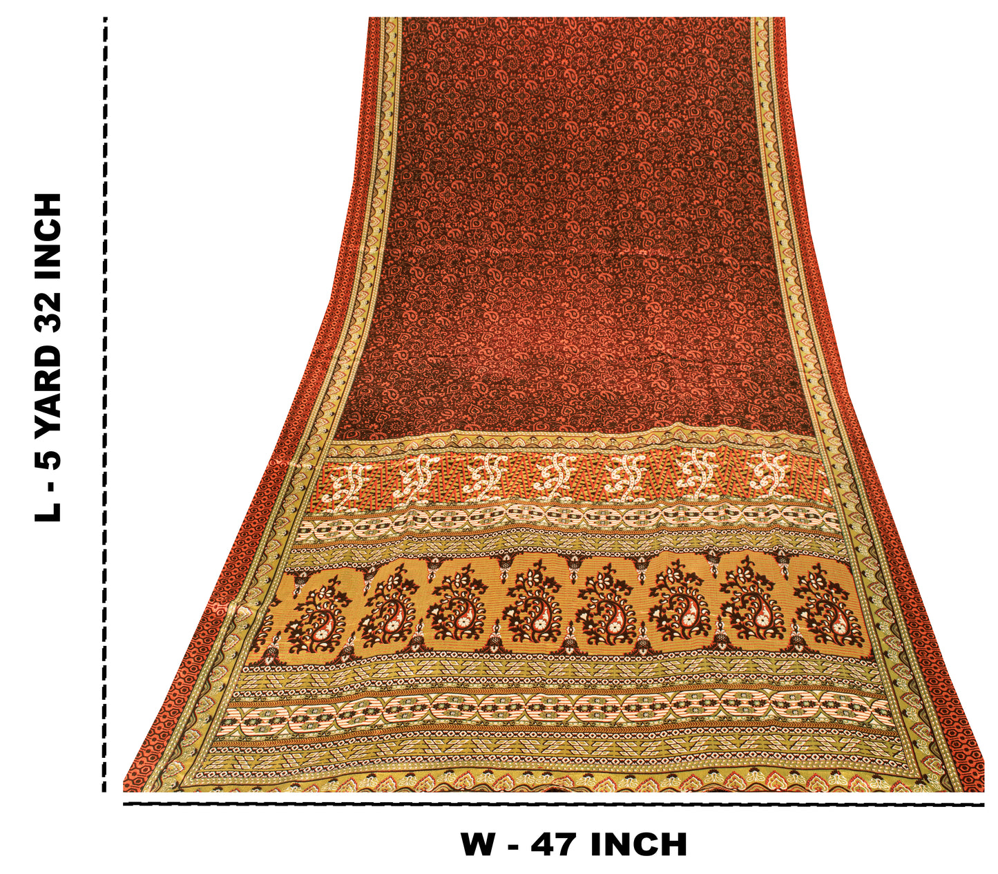 Sanskriti Vintage Sarees Red Pure Crepe Floral Print 5+YD Soft Smooth FabricSari