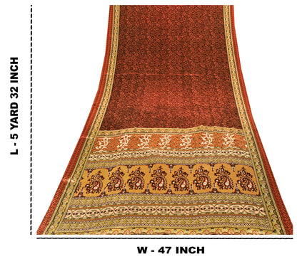 Sanskriti Vintage Sarees Red Pure Crepe Floral Print 5+YD Soft Smooth FabricSari