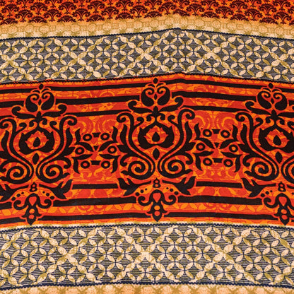 Sanskriti Vintage Sarees Craft Supplies Orange Floral Print 5+YD Moss Crepe Sari