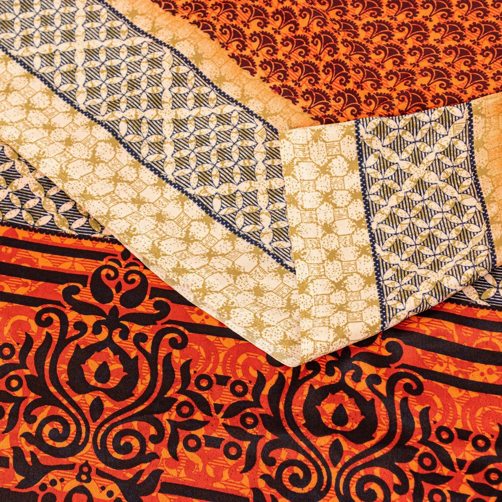 Sanskriti Vintage Sarees Craft Supplies Orange Floral Print 5+YD Moss Crepe Sari