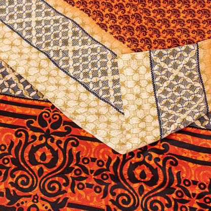 Sanskriti Vintage Sarees Craft Supplies Orange Floral Print 5+YD Moss Crepe Sari
