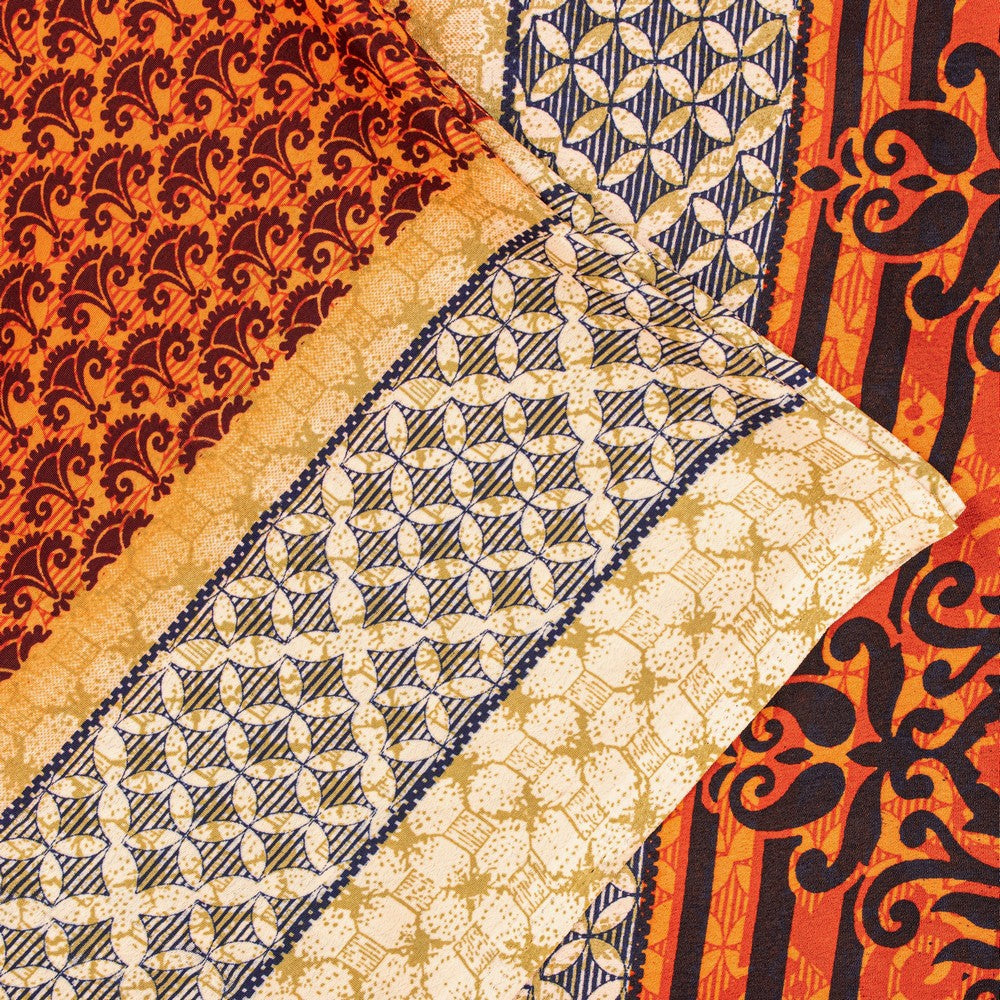 Sanskriti Vintage Sarees Craft Supplies Orange Floral Print 5+YD Moss Crepe Sari