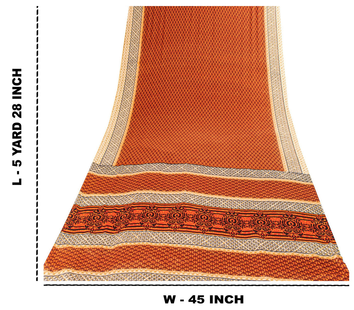 Sanskriti Vintage Sarees Craft Supplies Orange Floral Print 5+YD Moss Crepe Sari