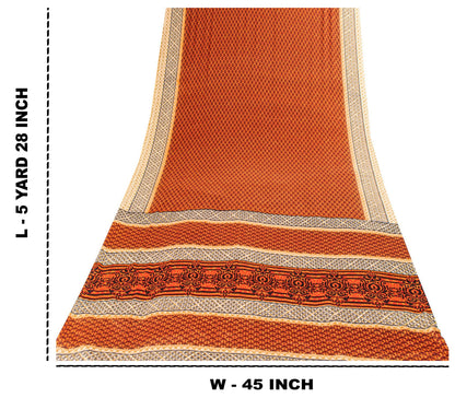 Sanskriti Vintage Sarees Craft Supplies Orange Floral Print 5+YD Moss Crepe Sari