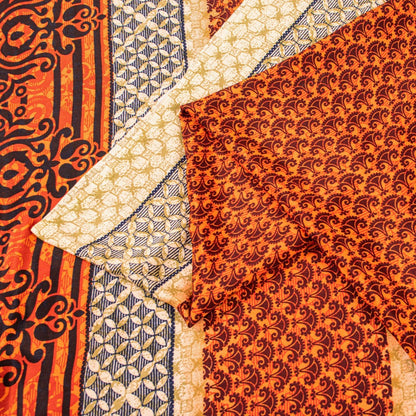 Sanskriti Vintage Sarees Craft Supplies Orange Floral Print 5+YD Moss Crepe Sari