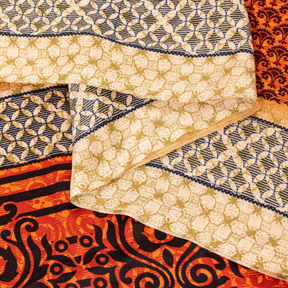 Sanskriti Vintage Sarees Craft Supplies Orange Floral Print 5+YD Moss Crepe Sari