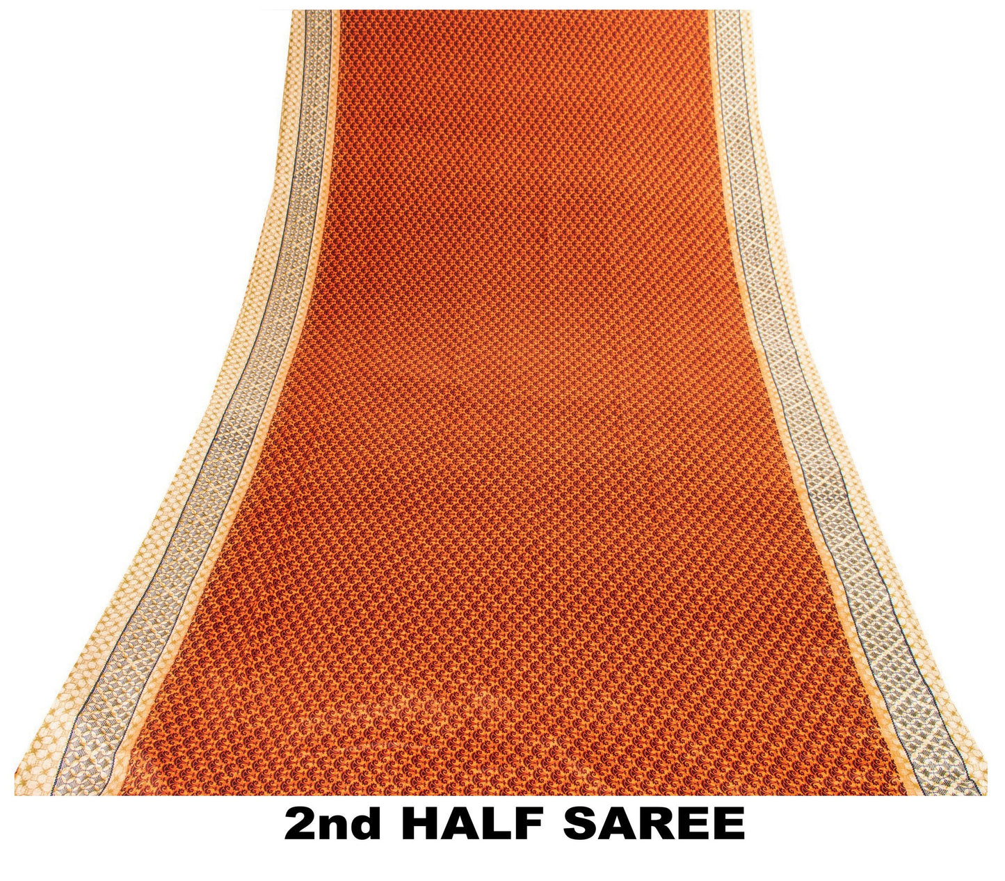 Sanskriti Vintage Sarees Craft Supplies Orange Floral Print 5+YD Moss Crepe Sari