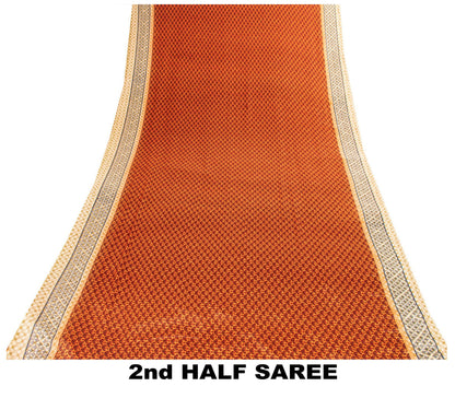 Sanskriti Vintage Sarees Craft Supplies Orange Floral Print 5+YD Moss Crepe Sari