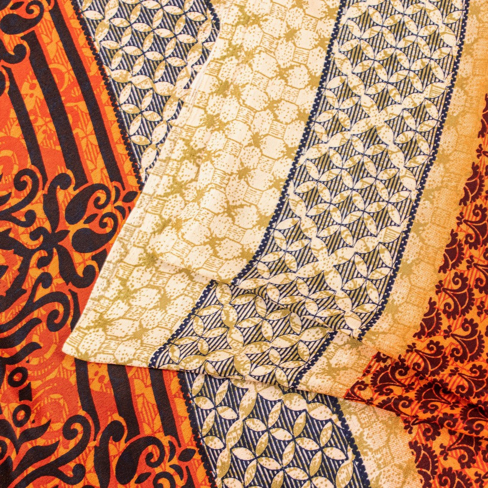 Sanskriti Vintage Sarees Craft Supplies Orange Floral Print 5+YD Moss Crepe Sari