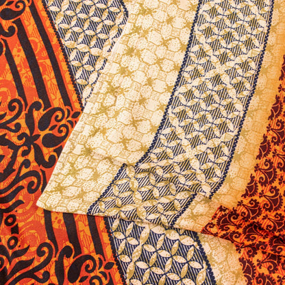 Sanskriti Vintage Sarees Craft Supplies Orange Floral Print 5+YD Moss Crepe Sari