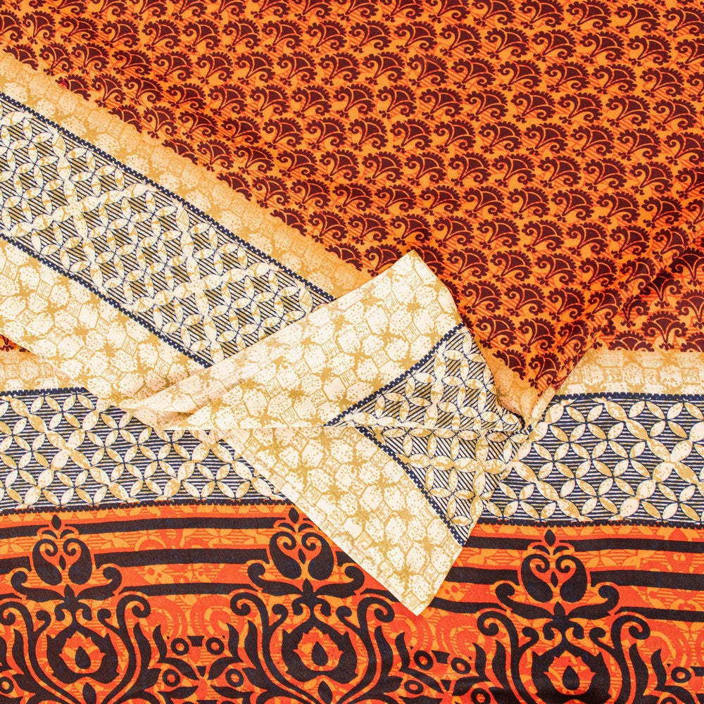 Sanskriti Vintage Sarees Craft Supplies Orange Floral Print 5+YD Moss Crepe Sari