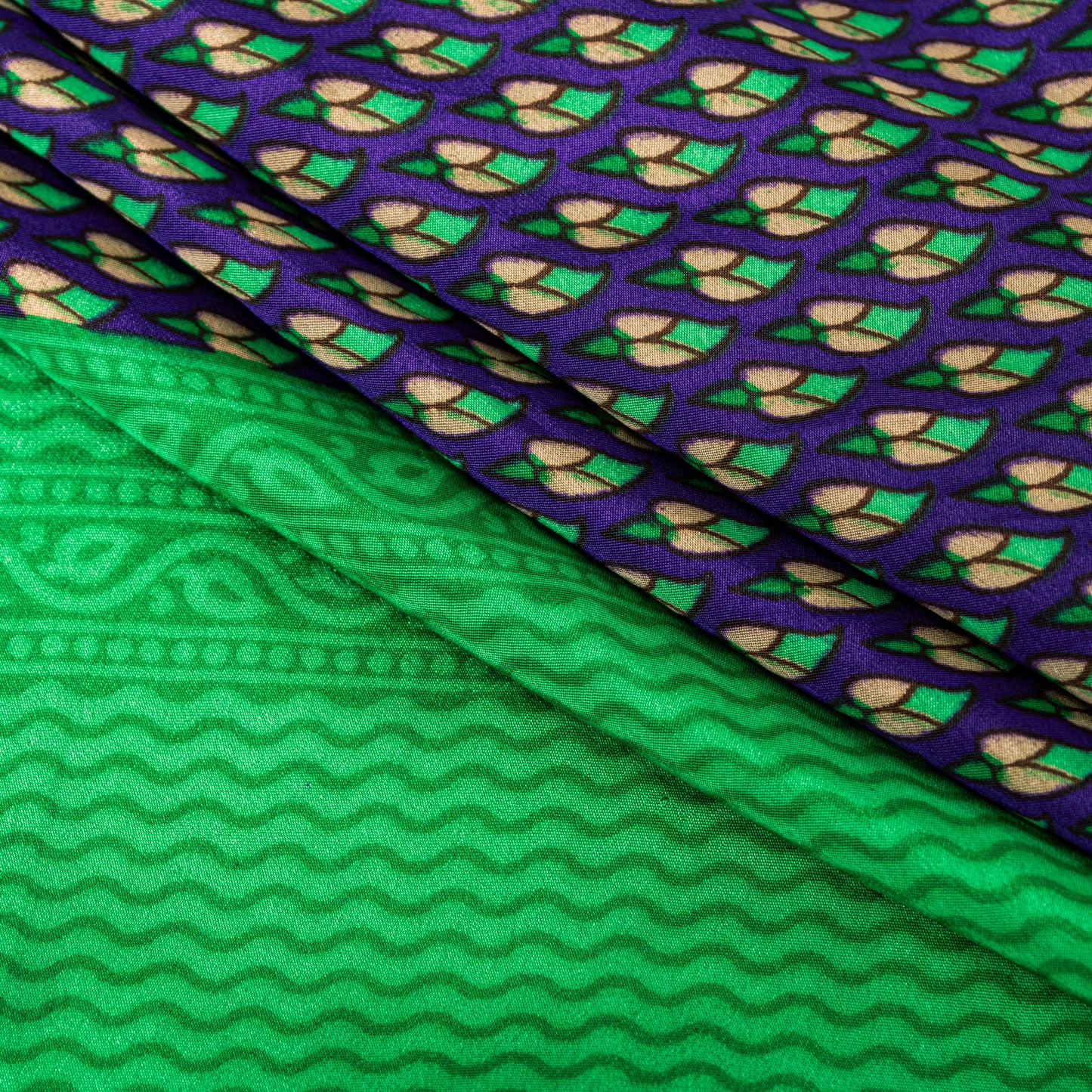 Sanskriti Vintage Sarees Craft Supplies Purple Floral Print 5YD Moss Crepe Sari