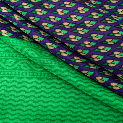 Sanskriti Vintage Sarees Craft Supplies Purple Floral Print 5YD Moss Crepe Sari