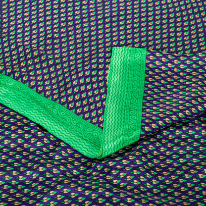 Sanskriti Vintage Sarees Craft Supplies Purple Floral Print 5YD Moss Crepe Sari