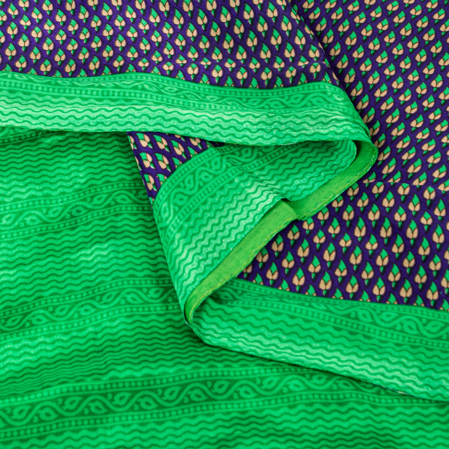 Sanskriti Vintage Sarees Craft Supplies Purple Floral Print 5YD Moss Crepe Sari