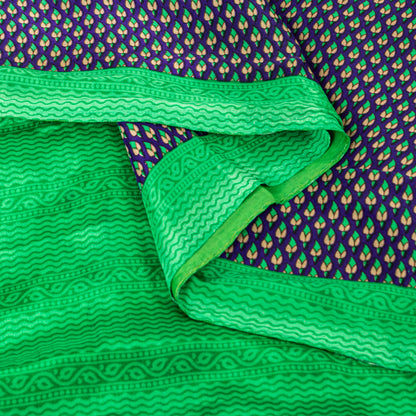 Sanskriti Vintage Sarees Craft Supplies Purple Floral Print 5YD Moss Crepe Sari