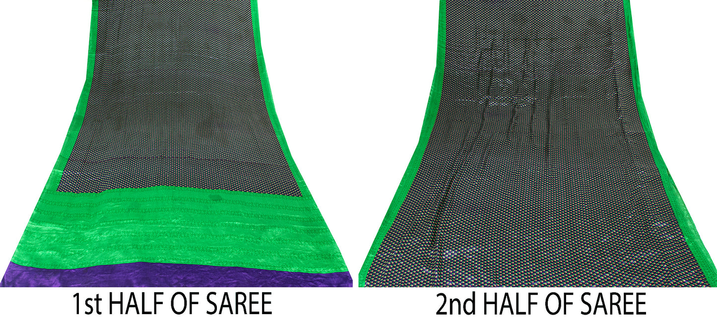 Sanskriti Vintage Sarees Craft Supplies Purple Floral Print 5YD Moss Crepe Sari