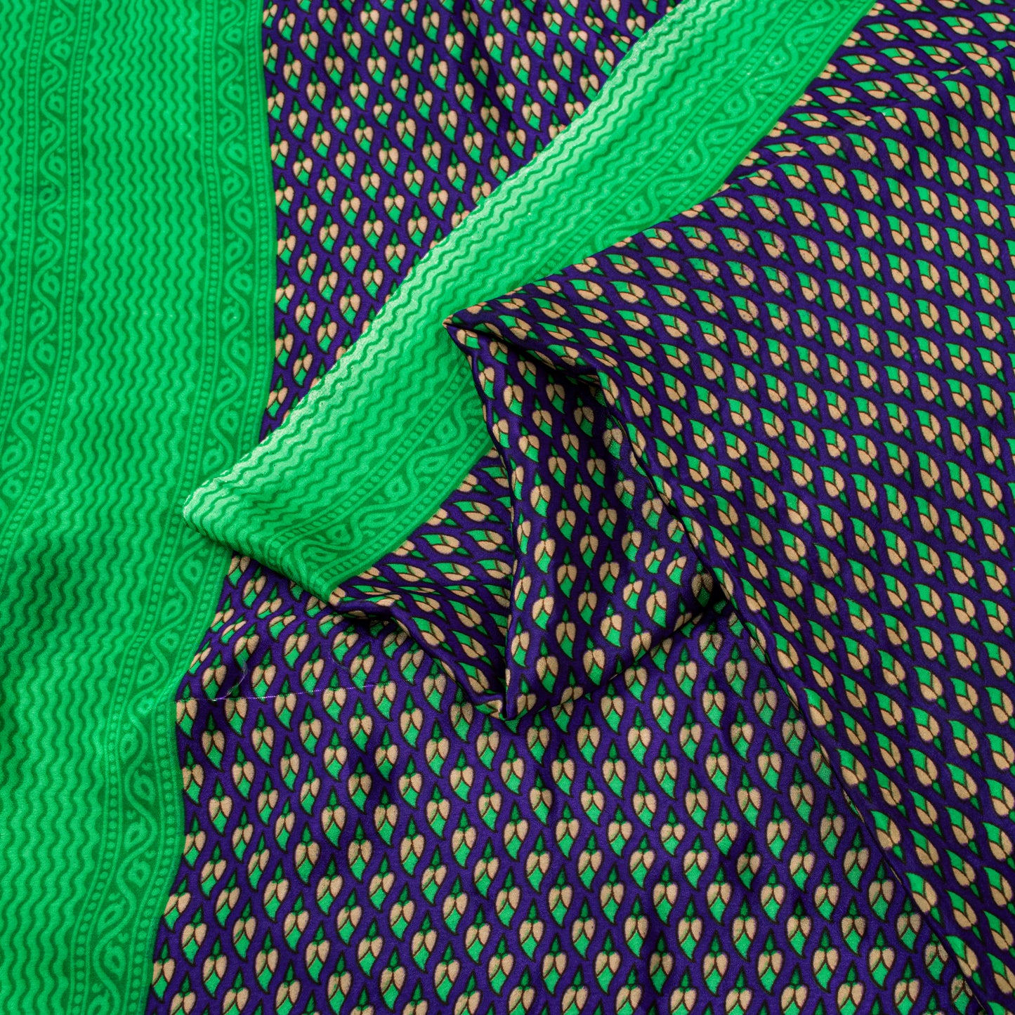 Sanskriti Vintage Sarees Craft Supplies Purple Floral Print 5YD Moss Crepe Sari