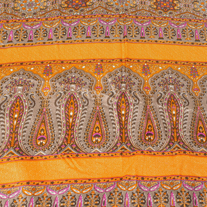 Sanskriti Vintage Sarees Craft Supplies Gray Floral Print 5+YD Moss Crepe Sari