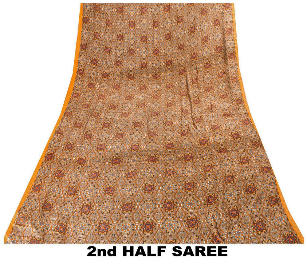 Sanskriti Vintage Sarees Craft Supplies Gray Floral Print 5+YD Moss Crepe Sari