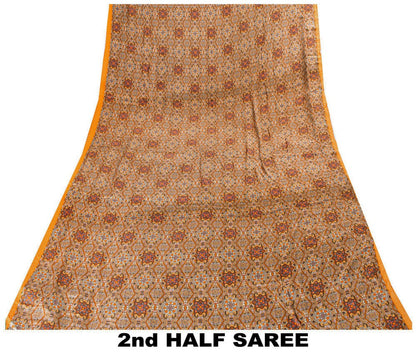 Sanskriti Vintage Sarees Craft Supplies Gray Floral Print 5+YD Moss Crepe Sari