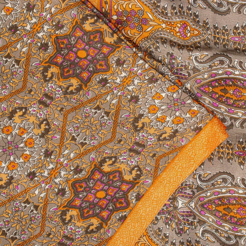 Sanskriti Vintage Sarees Craft Supplies Gray Floral Print 5+YD Moss Crepe Sari