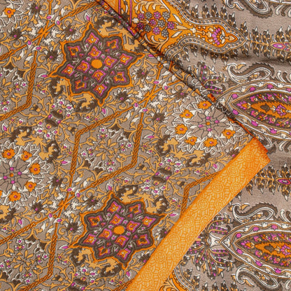 Sanskriti Vintage Sarees Craft Supplies Gray Floral Print 5+YD Moss Crepe Sari