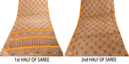 Sanskriti Vintage Sarees Craft Supplies Gray Floral Print 5+YD Moss Crepe Sari