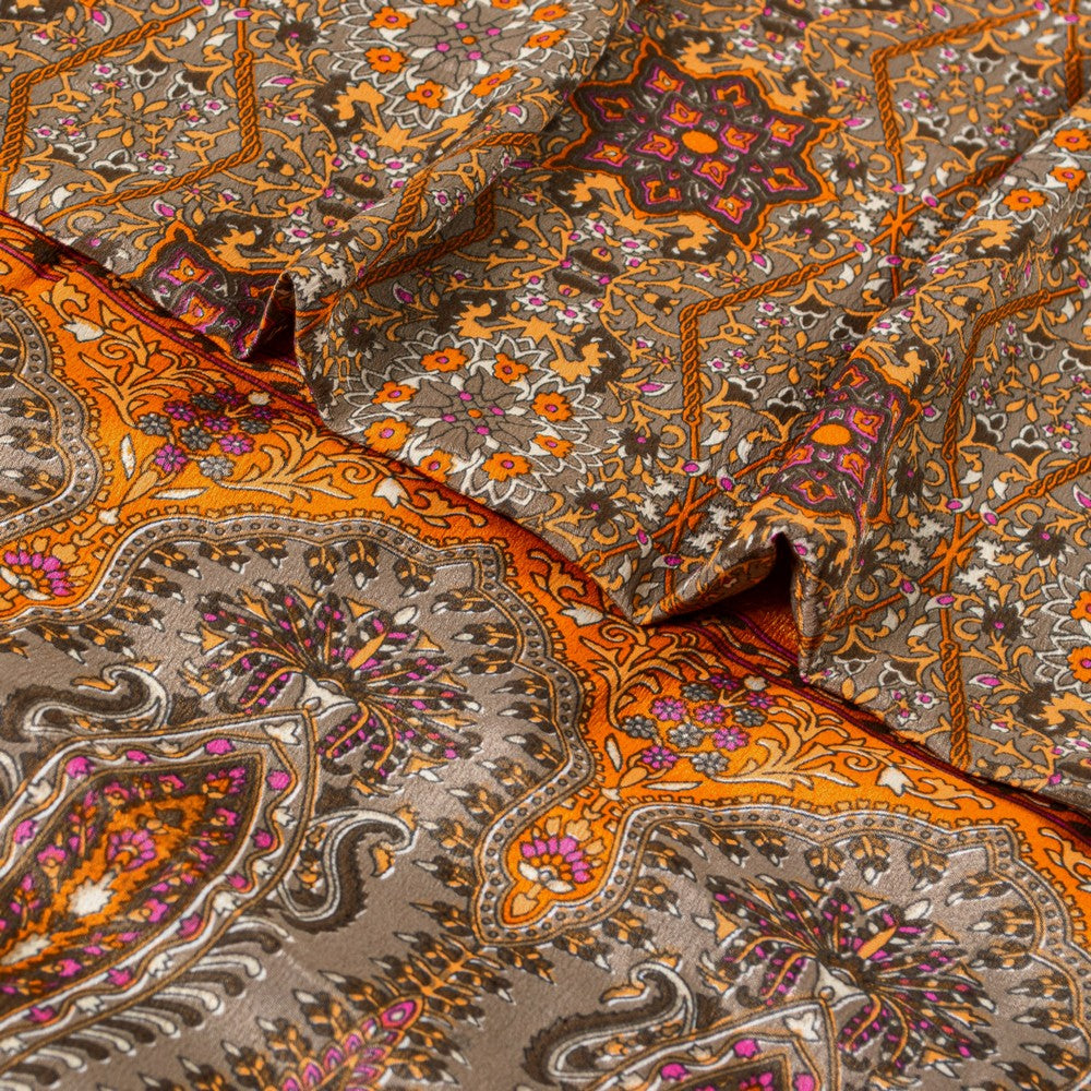 Sanskriti Vintage Sarees Craft Supplies Gray Floral Print 5+YD Moss Crepe Sari