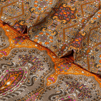 Sanskriti Vintage Sarees Craft Supplies Gray Floral Print 5+YD Moss Crepe Sari