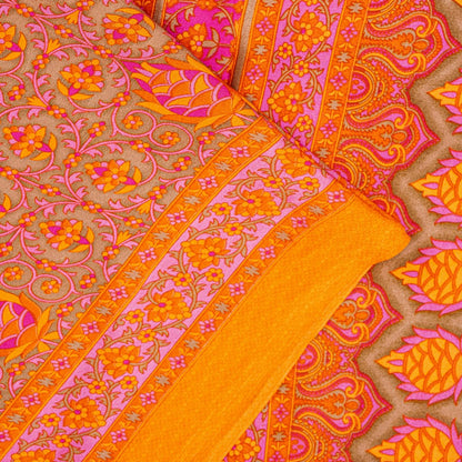 Sanskriti Vintage Sarees Craft Orange & Pink Floral Print 5+YD Moss Crepe Sari