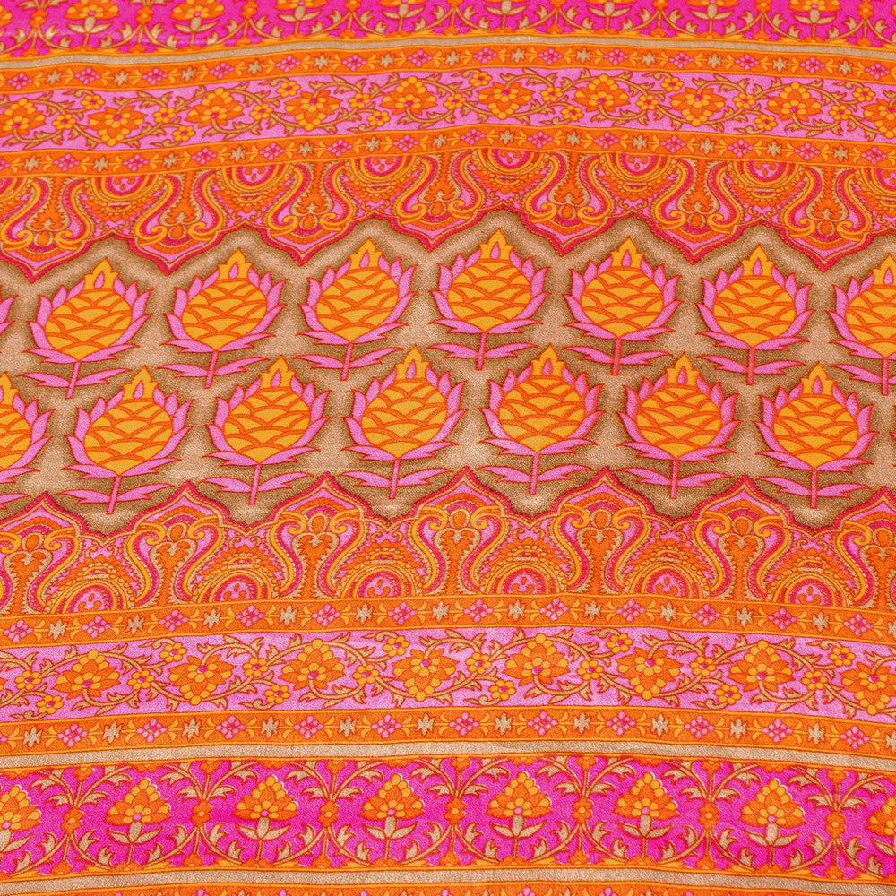 Sanskriti Vintage Sarees Craft Orange & Pink Floral Print 5+YD Moss Crepe Sari