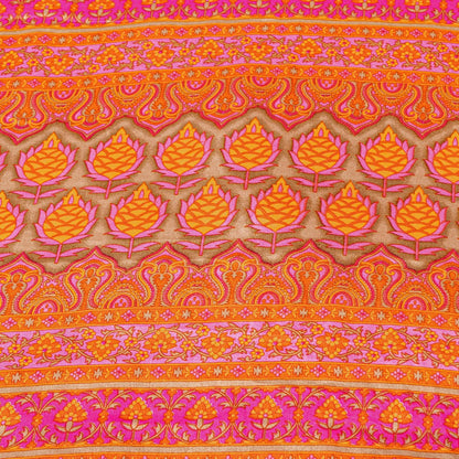 Sanskriti Vintage Sarees Craft Orange & Pink Floral Print 5+YD Moss Crepe Sari
