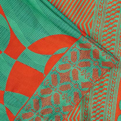 Sanskriti Vintage Sarees Craft Supplies Green Paisley Print 5YD Moss Crepe Sari