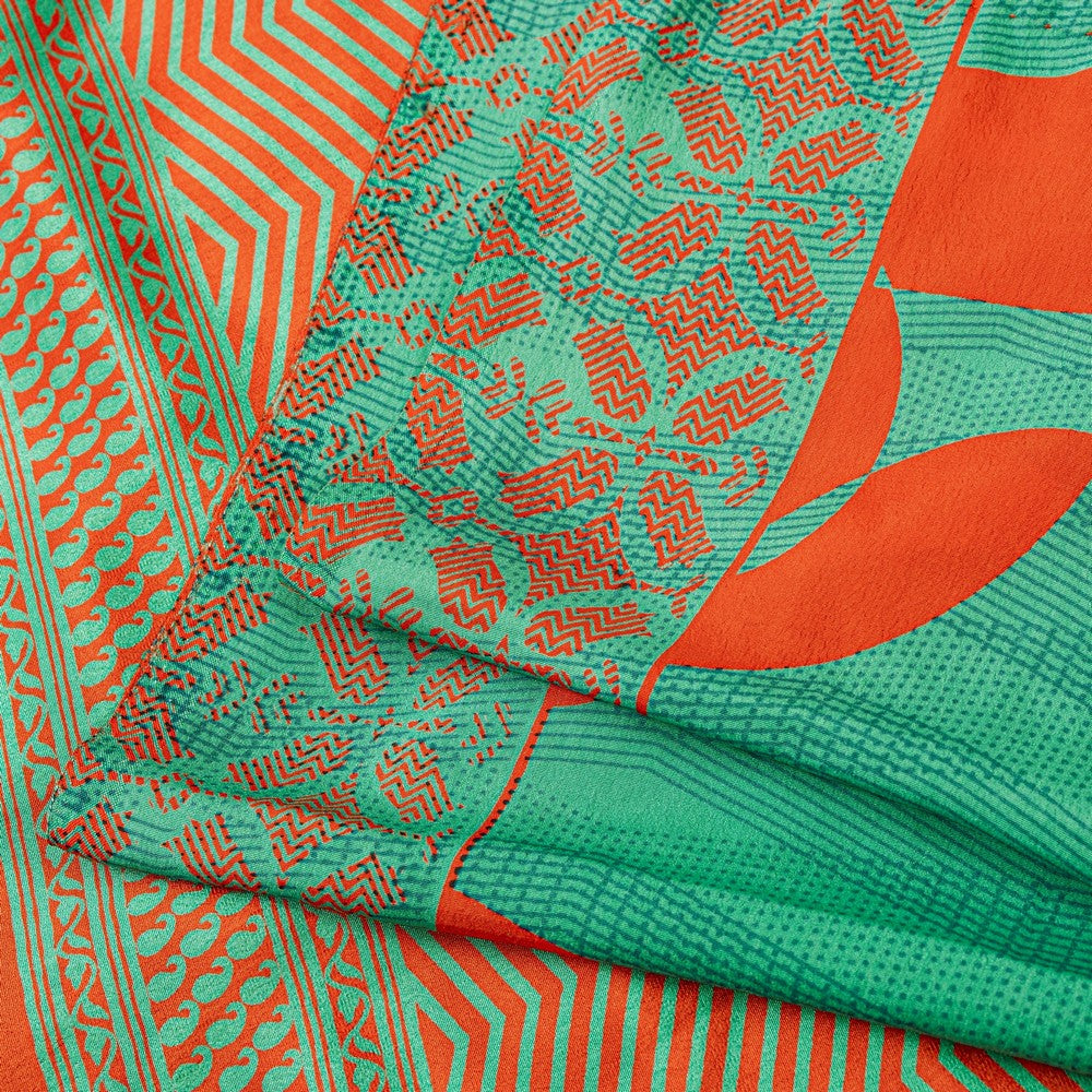 Sanskriti Vintage Sarees Craft Supplies Green Paisley Print 5YD Moss Crepe Sari