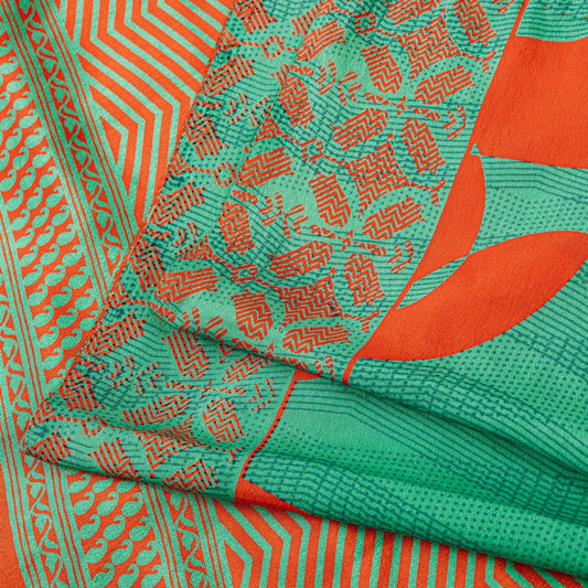 Sanskriti Vintage Sarees Craft Supplies Green Paisley Print 5YD Moss Crepe Sari