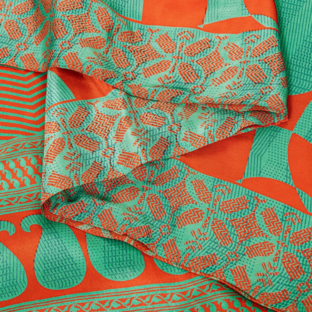 Sanskriti Vintage Sarees Craft Supplies Green Paisley Print 5YD Moss Crepe Sari