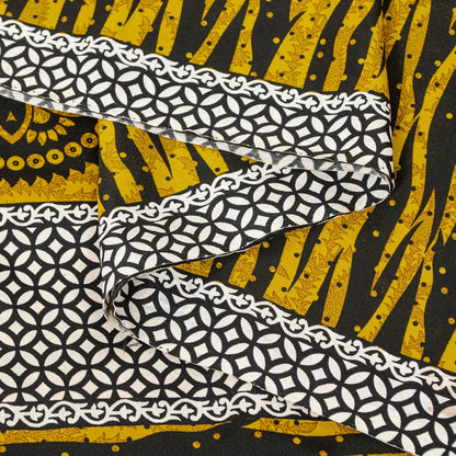 Sanskriti Vintage Saree Yellow & Black 5.5+Yd Moss Crepe Saree Abstract Geometric Printed Craft Sari For Crafting, Upcycling, or Wearing
