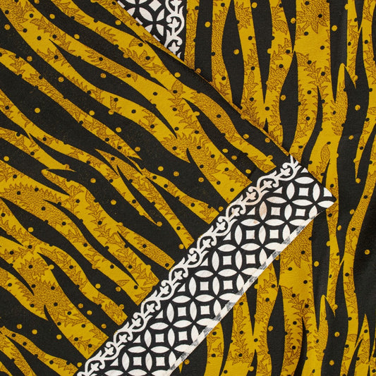 Sanskriti Vintage Sarees Craft Yellow & Black Abstract Print 5YD Moss Crepe Sari