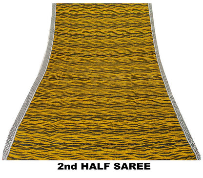 Sanskriti Vintage Saree Yellow & Black 5.5+Yd Moss Crepe Saree Abstract Geometric Printed Craft Sari For Crafting, Upcycling, or Wearing