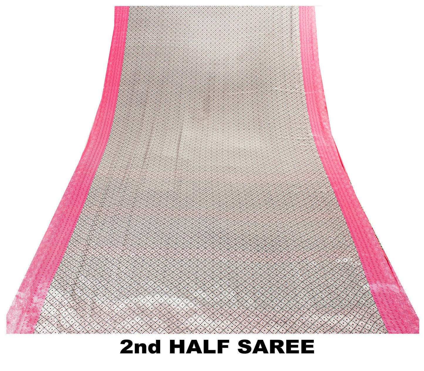 Sanskriti Vintage Saree White-Black 5.5+Yd Moss Crepe Saree Geometric Prined Sari Uses--Crafts Sewing Patchwork Home Decor, Dressmaking