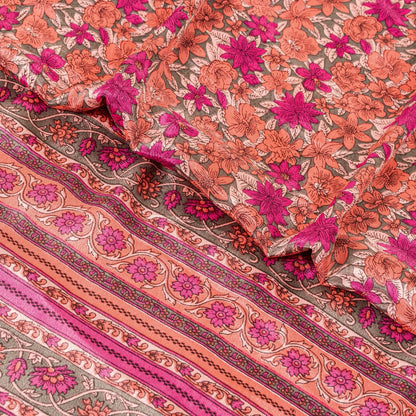 Sanskriti Vintage Sarees Craft Supplies Pink Floral Print 5+YD Moss Crepe Sari