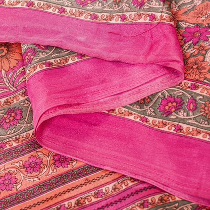 Sanskriti Vintage Sarees Craft Supplies Pink Floral Print 5+YD Moss Crepe Sari