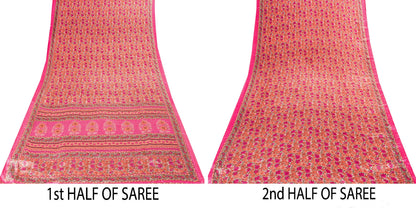 Sanskriti Vintage Sarees Craft Supplies Pink Floral Print 5+YD Moss Crepe Sari
