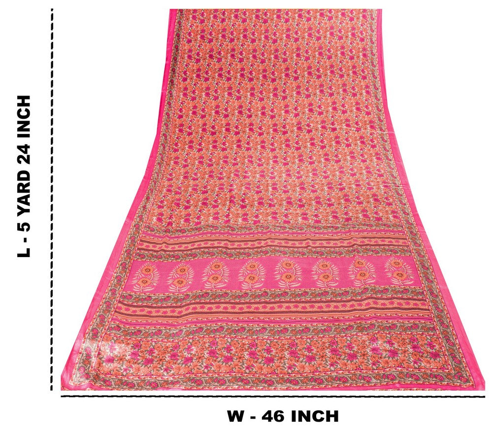 Sanskriti Vintage Sarees Craft Supplies Pink Floral Print 5+YD Moss Crepe Sari