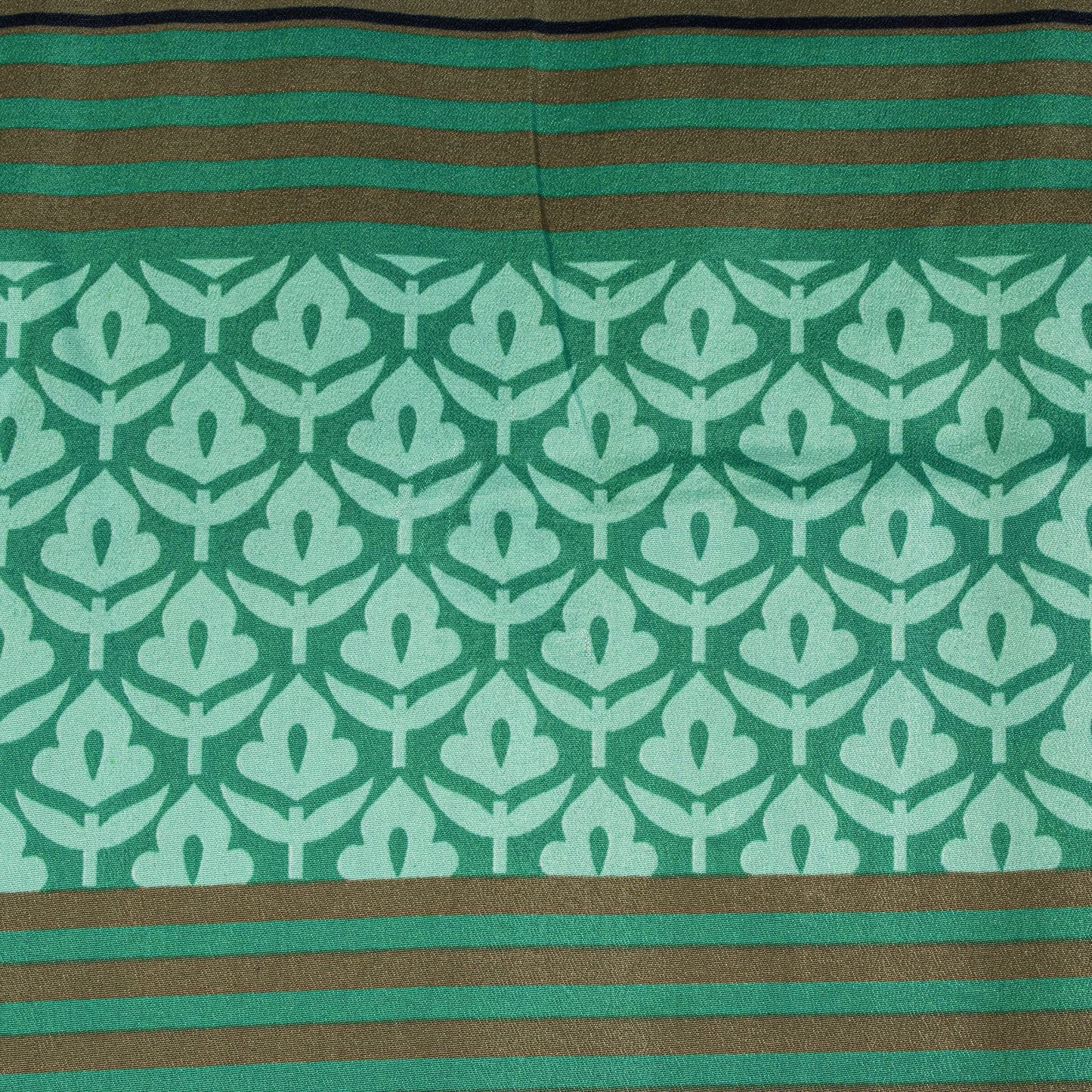 Sanskriti Vintage Saree Green Moss Crepe Floral Block Printed Sari 5.5YD Fabric