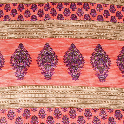 Sanskriti Vintage Saree Pink 5+Yd Moss Crepe Craft Saree Floral Block Printed Soft Sari Pre-Owned Indian Upcycled, Recycled, For Sewing