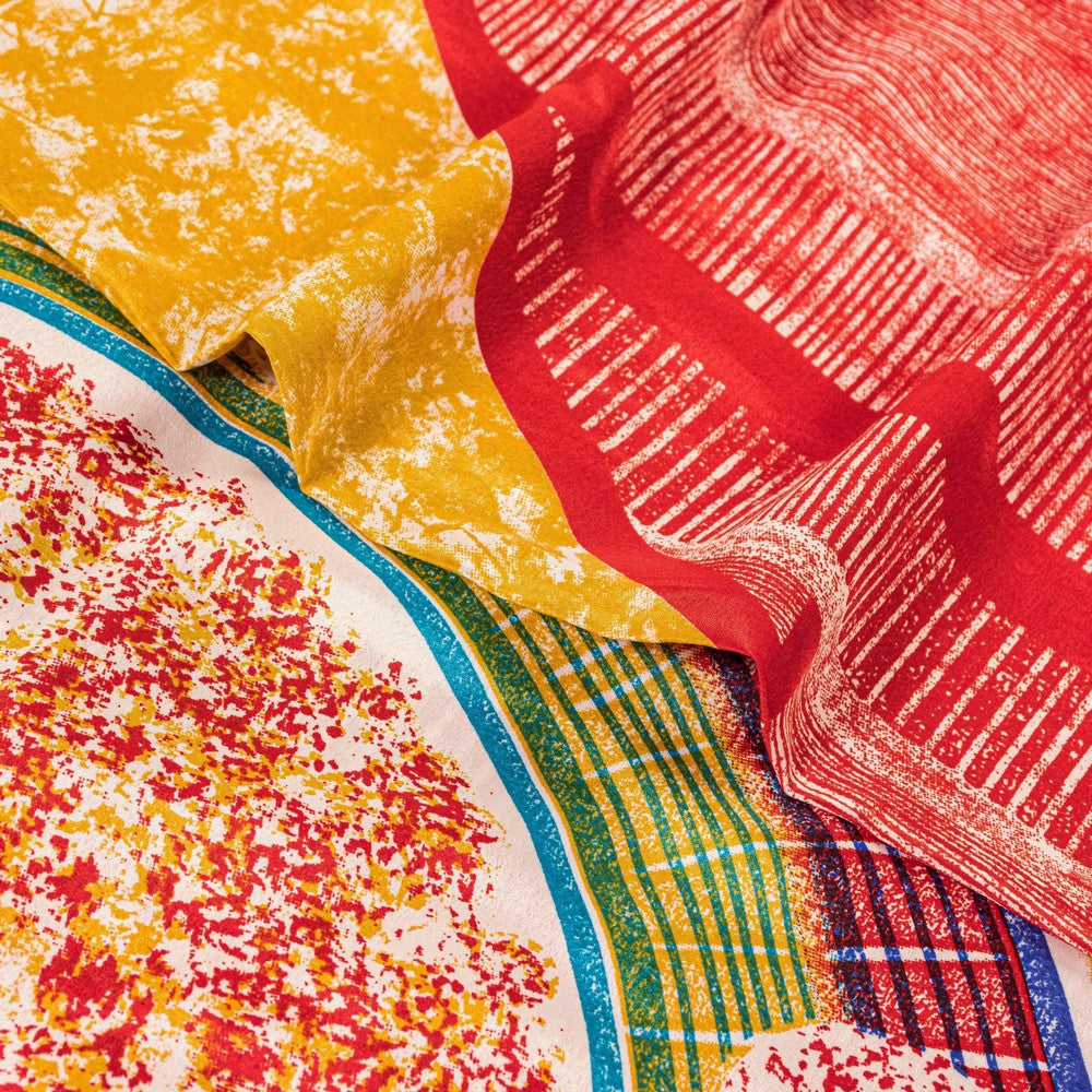 Sanskriti Vintage Sarees Craft Supplies Red Floral Print 5+YD Moss Crepe Sari